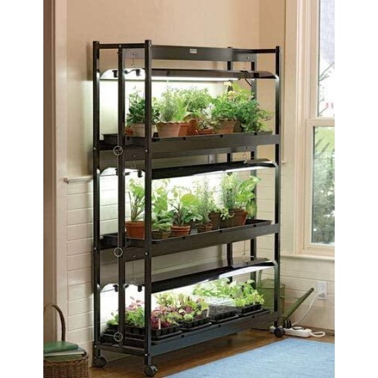 Gardener's Supply Company Indoor Grow Light, 3-Tier Stand Sunlite Light Garden with Plant Trays