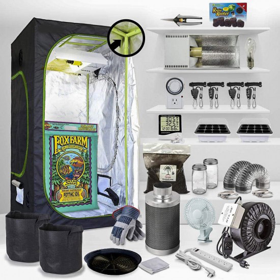The Bud Grower Complete Indoor Grow Kit with Fan, Soil, 24"x24"x60" Hut - Everything You Need to Grow Plants Inside