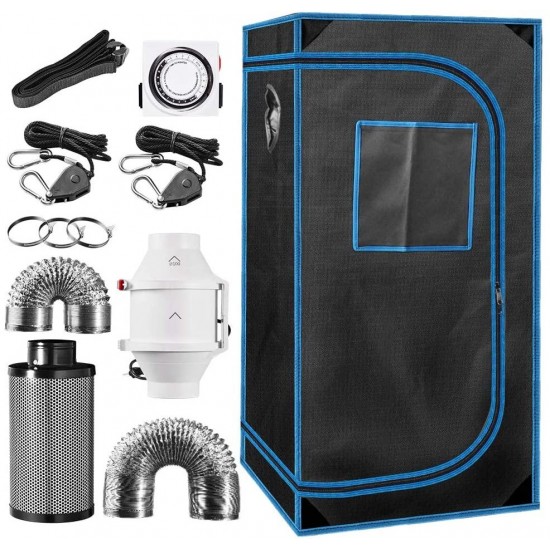 24" x 24" x 48" Indoor Plant Grow Tent Complete Kit, Hydroponics Tent System with 4" Inline Fan + Carbon Filter + Ducting Combos + Timer + Hangers