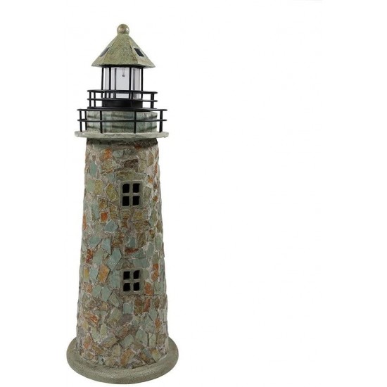 Sunnydaze Solar Garden Lighthouse - Nautical Outdoor Yard Decoration - 35 Inch Tall Cobblestone Figurine - Outdoor Solar LED Path Light Statue - Superior Craftsmanship