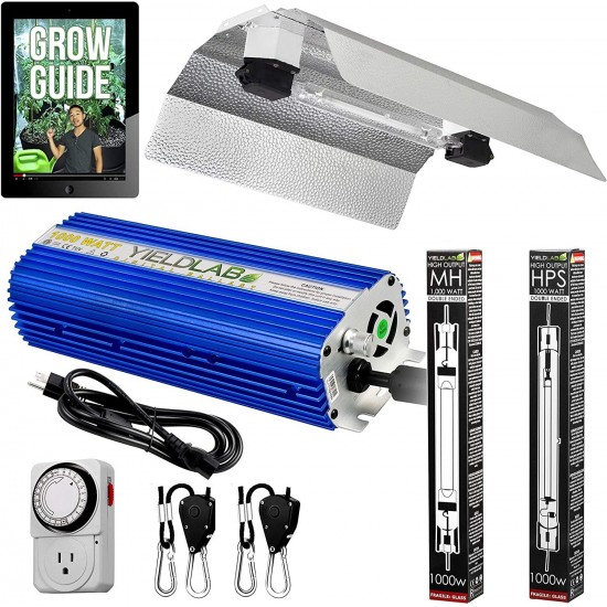 Yield Lab Horticulture 1000w Double Ended HPS MH Grow Light Wing Reflector Kit Full Spectrum System For Indoor Plants And Hydroponics